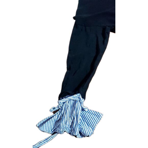 Layered Look Pinstriped Sweater Size L Mixed Media Wrist Tie Detail Chic - Picture 7 of 16